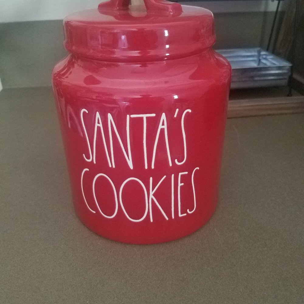 Rae Dunn red Santa's cookies canister